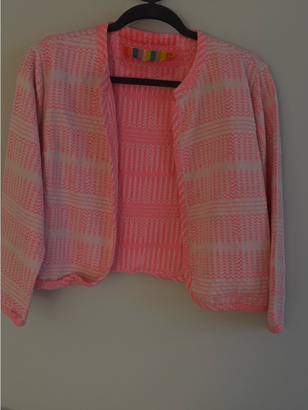 Surf Bazaar Pink and White Patterned Cropped Jacket